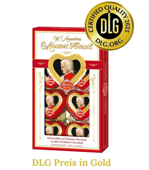 Reber Mozart Heart Chocolates with Pistachio Marzipan & Dark Chocolate (80g)